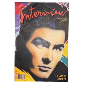 Vintage Interview Magazine February 1987 Charlie Sheen Andy Warhol Valentino Ad